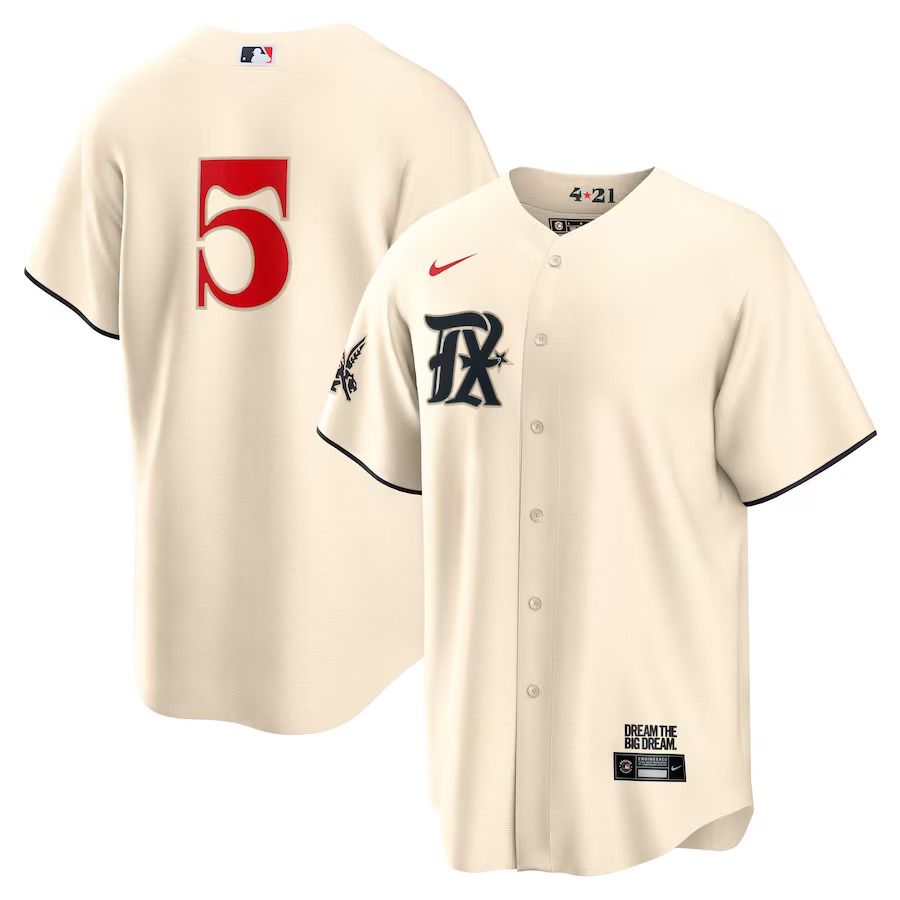 Men Texas Rangers #5 Corey Seager Nike Cream 2023 City Connect Replica Player MLB Jersey->->MLB Jersey